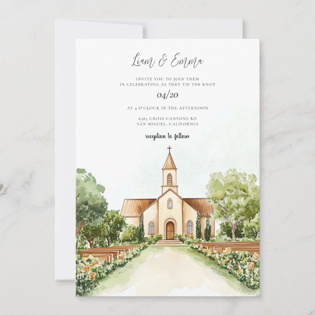 Invitación Boda de vinatge color agua de la iglesia (Anverso)