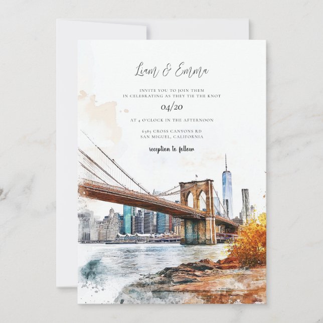 Invitación Boda de Vinatge Watercolor de Nueva York (Anverso)