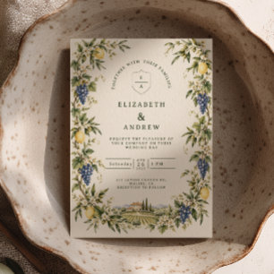Invitación Boda de viñedo en primavera Limones Ramas de olivo
