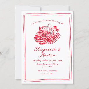 Invitación Boda de viñedo italiano rojo dibujado a mano