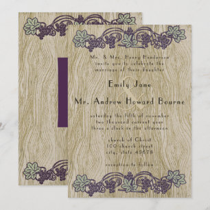 Invitación Boda de viñedo vintage con vetas de madera Art Nou