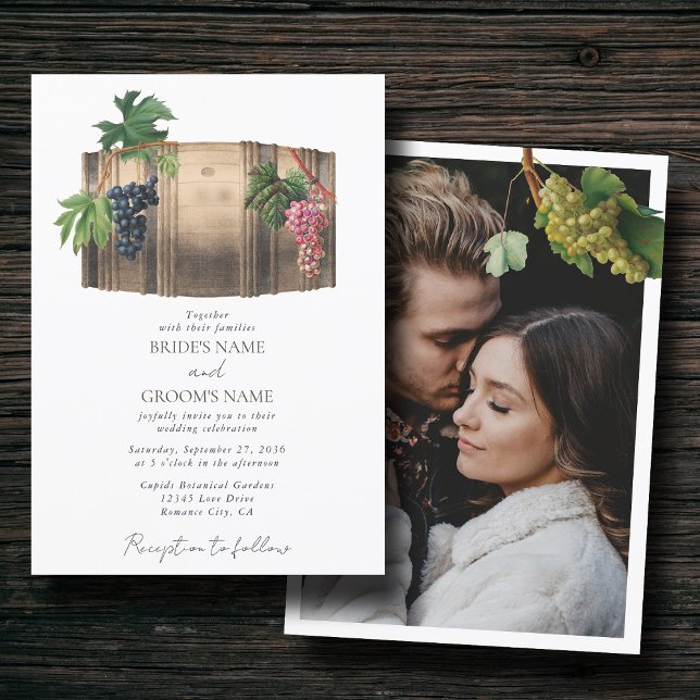 Invitación Boda de viñedos de barril de vino ruso (Rustic Wine Barrel Winery Vineyard Wedding Photo Invitation)