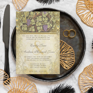 Invitación Boda de viñedos de pájaros de pavo real de estilo