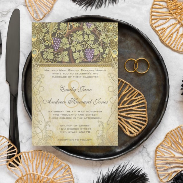 Invitación Boda de viñedos de pájaros de pavo real de estilo  (Subido por el creador)