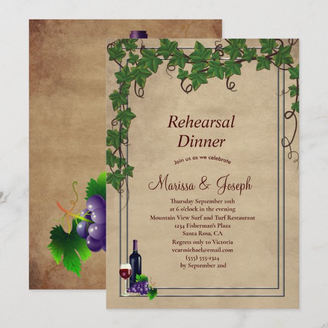 Invitación Boda de viñedos de vino ruso (Anverso / Reverso)