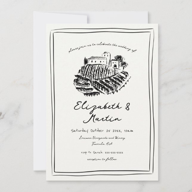 Invitación Boda de viñedos italiano de mano dibujada (Anverso)