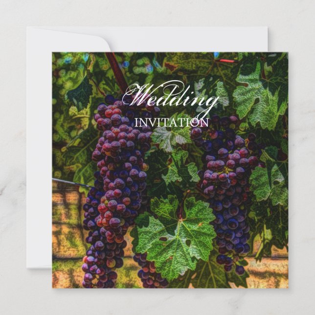 Invitación boda de viñedos románticos de uvas violetas (Anverso)
