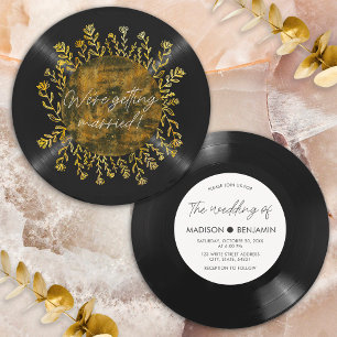 Invitación Boda de Vinilo Lp de Flor Silvestre Dorada Dibujad