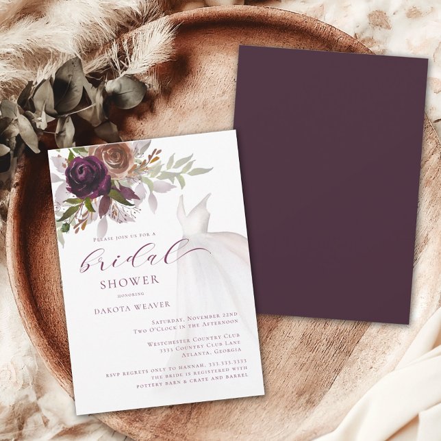 Invitación Boda de vino de Borgoña Vestido ducha de novia (Subido por el creador)