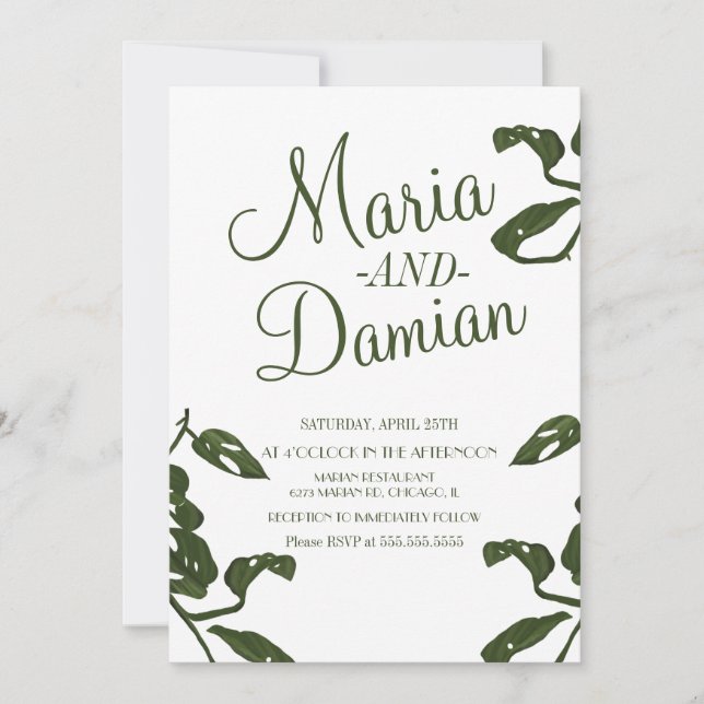 Invitación Boda de vino de queso de Monstera Tropical (Anverso)