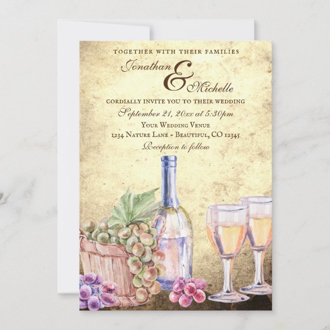 Invitación Boda de vino de viñedos románticos (Anverso)