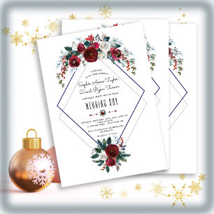 Invitación Boda de vino floral de borgoña de invierno caprich