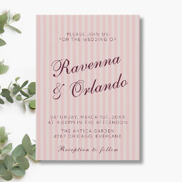 Invitación Boda de vino tinto y rayas retro rosa rubor