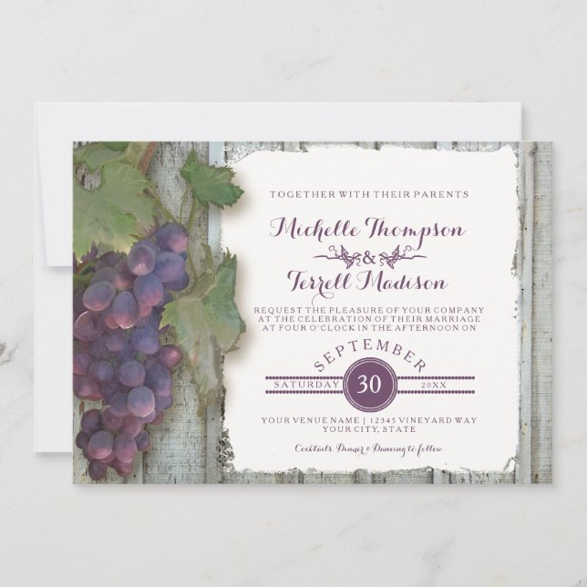 Invitación Boda de Vino Vineyard Tema De La Uva Boda Caída (Anverso)