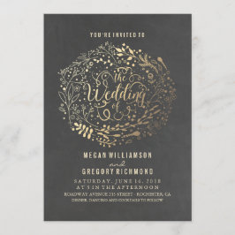 Invitación Boda de Vintage elegante con flores de oro