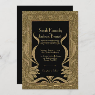 Invitación Boda de Vintage elegante de estilo Art Nouveau neg