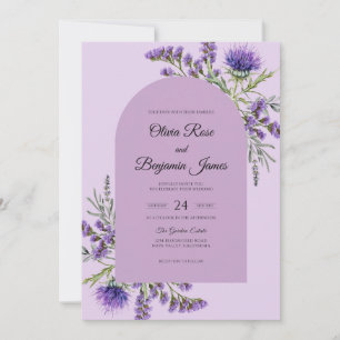 Invitación Boda de violeta, cardo gris y eucalipto