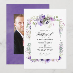 Invitación Boda de Violeta Polvorienta Foto Floral Acuarela