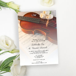 Invitación Boda de violín clásico y rosas blancas
