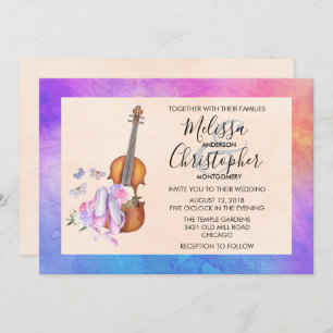 Invitación Boda de violín, zapatos de ballet y mariposas