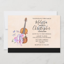 Invitación Boda de violín, zapatos de ballet y mariposas
