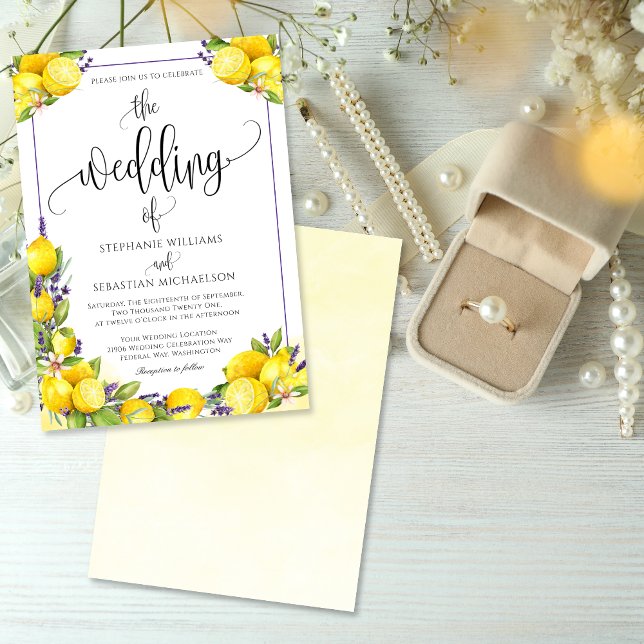 Invitación Boda de Watercolor Lemon Lavender Boho (Watercolor Lemon Lavender Boho Wedding Invitation)