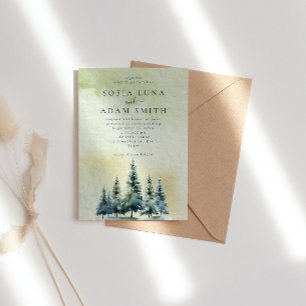 Invitación Boda de Watercolor Winter Mountain Trees