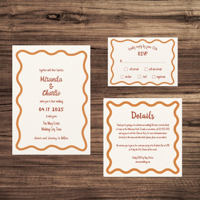 Invitación Boda de Wavy Border Whimsical Escrito A Mano (Subido por el creador)