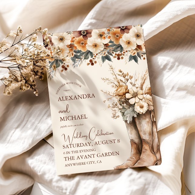 Invitación Boda de Western Boots Floral Terracotta (Subido por el creador)