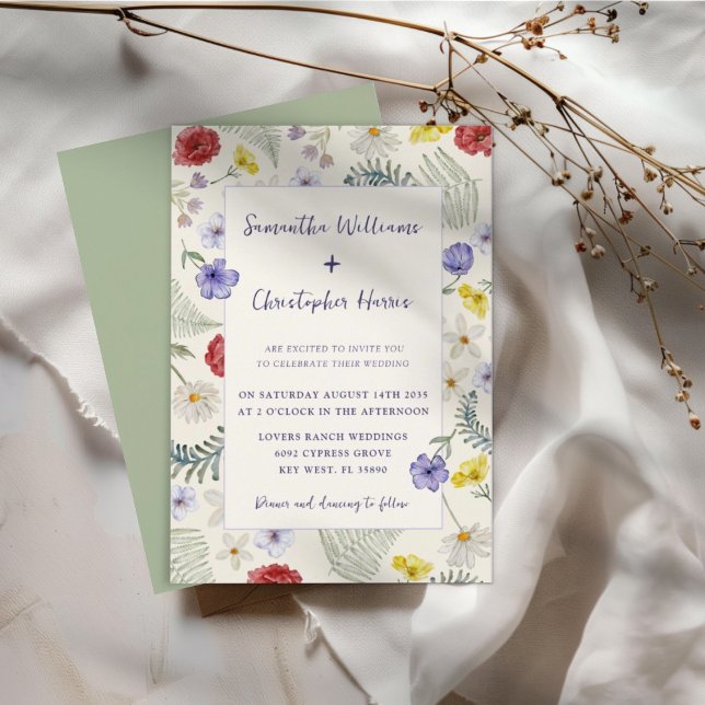 Invitación Boda de Whimsical Wildflower Ecru & Sage (Subido por el creador)