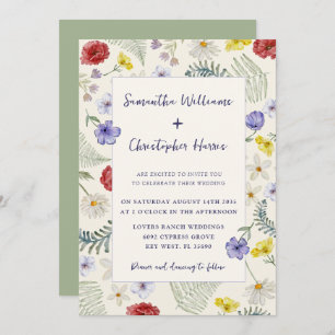 Invitación Boda de Whimsical Wildflower Ecru & Sage