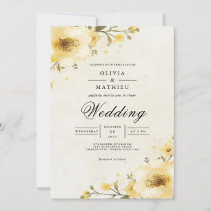 Invitación Boda de Whimsy floral amarillo dorado