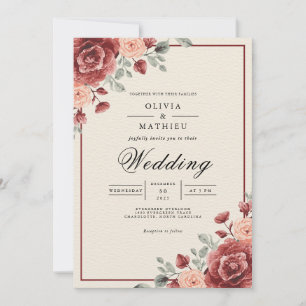 Invitación Boda de Whimsy Red Floral Profunda