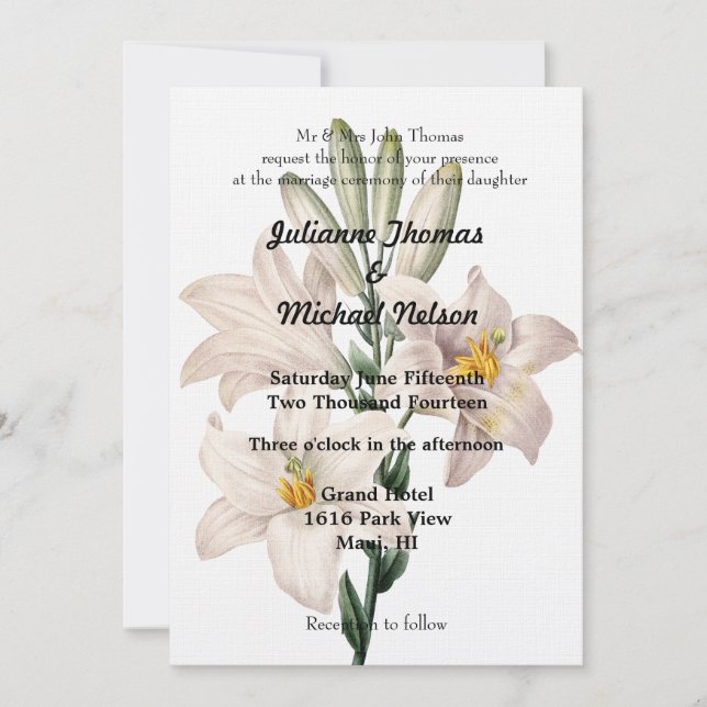 Invitación Boda de White Lilies (Anverso)