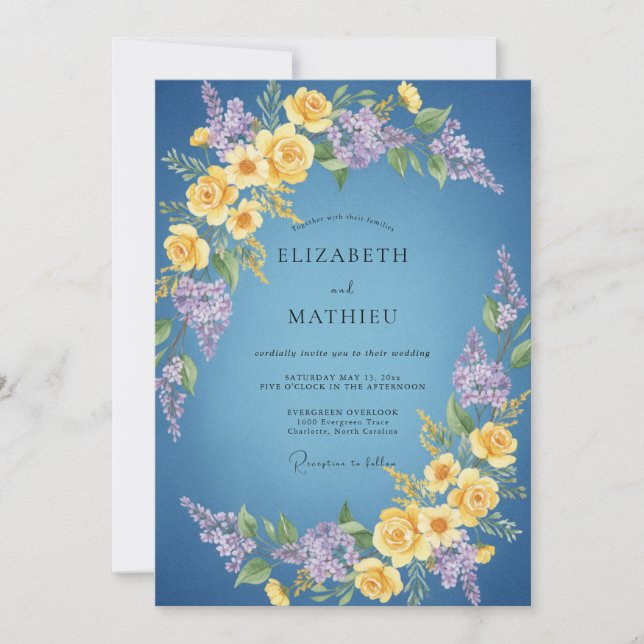 Invitación Boda de Wisteria Amarillo Centaurea (Anverso)
