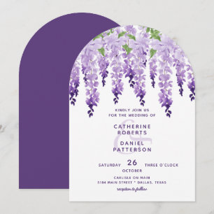 Invitación Boda de Wisteria con Aquarela de Lila y Púrpura