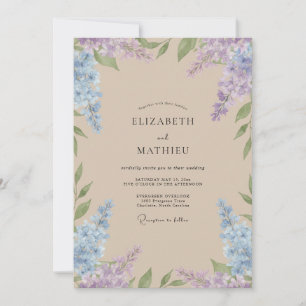 Invitación Boda de Wisteria de Color Periwinkle y Champagne