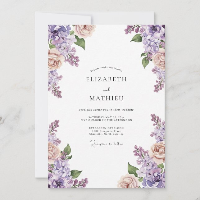Invitación Boda de Wisteria Melocotón Amatista (Anverso)