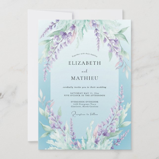 Invitación Boda de Wisteria Periwinkle (Anverso)