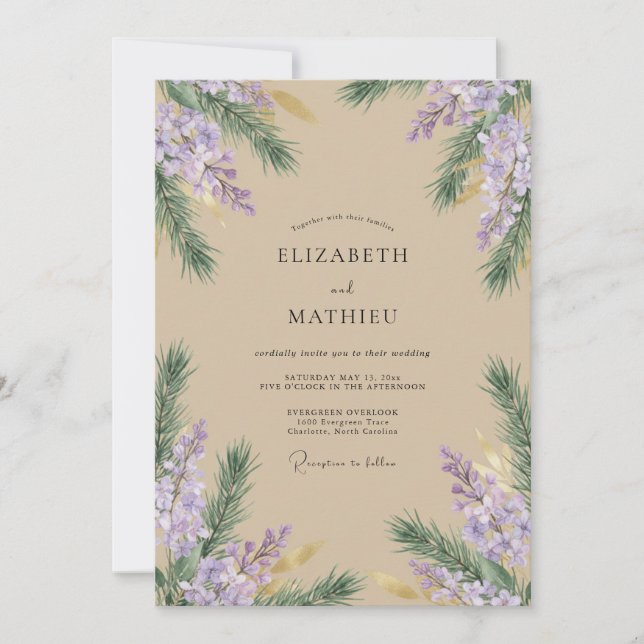 Invitación Boda de Wisteria Violeta Champagne (Anverso)