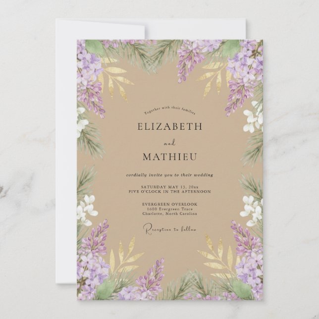 Invitación Boda de Wisteria Violeta de Arena (Anverso)