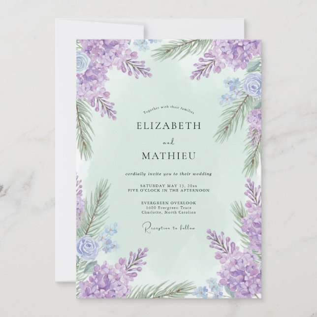 Invitación Boda de Wisteria Violeta Menta (Anverso)