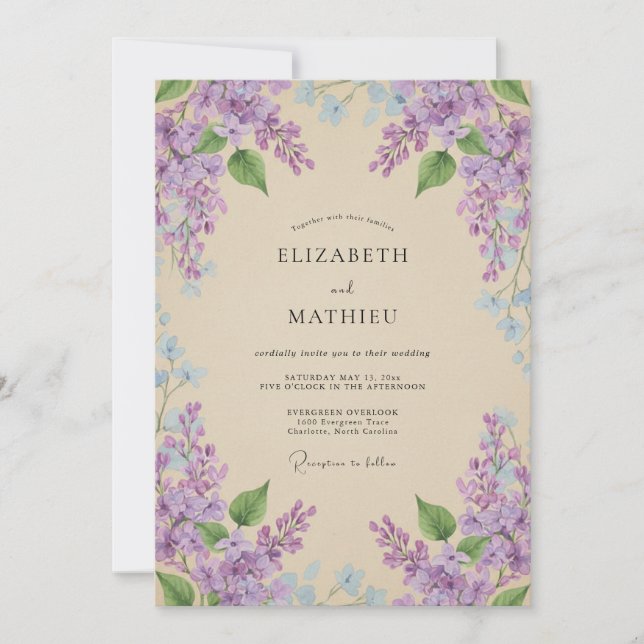 Invitación Boda de Wisteria Violeta Pálida (Anverso)
