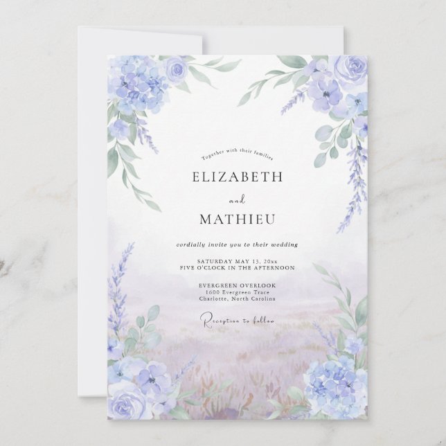 Invitación Boda de Wisteria Violeta Periwinkle (Anverso)