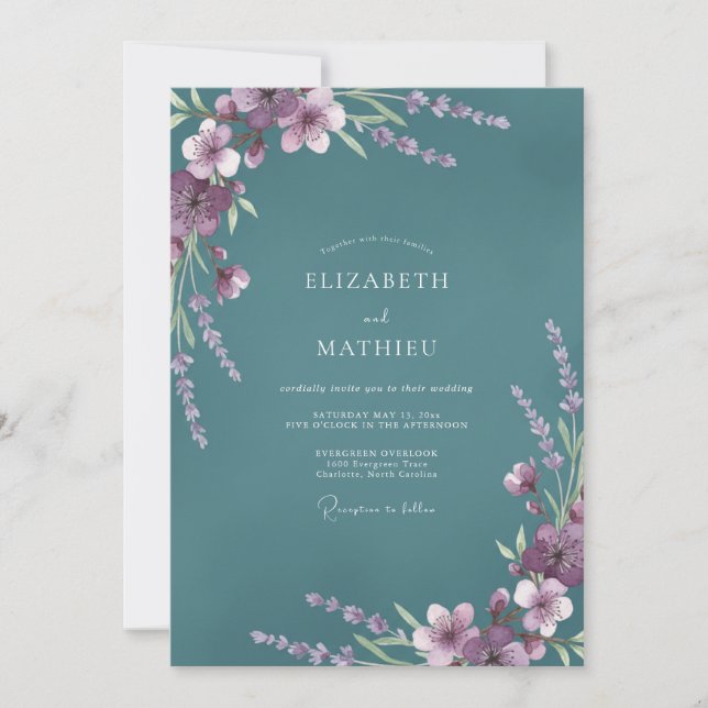 Invitación Boda de Wisteria Violeta Turquesa (Anverso)