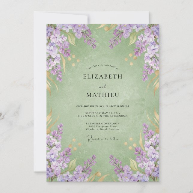 Invitación Boda de Wisteria y Menta con Amatista (Anverso)