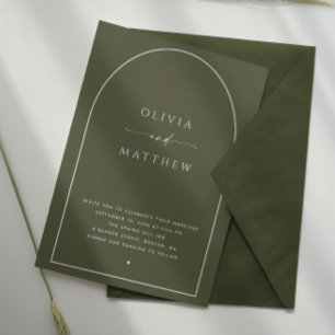 Invitación Boda de Woodland Dark Sage Arch. Foto forestal + Q