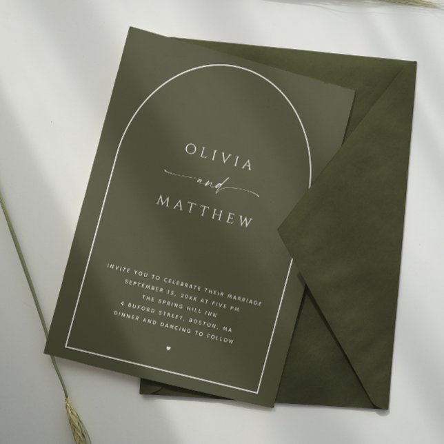 Invitación Boda de Woodland Dark Sage Arch. Foto forestal + Q (Subido por el creador)