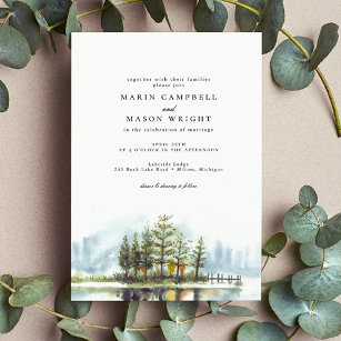 Invitación Boda de Woodland  de Acuarela de Bosque de Lago Rú