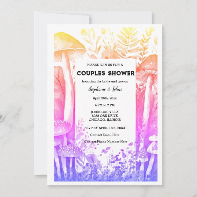 Invitación Boda de Woodland de champiñón de la pareja de colo (Anverso)